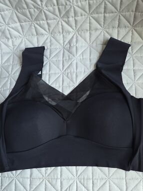 Wireless Black Sports Bralette with Sheer V-Panel